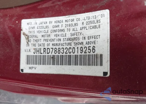 2002 Honda Cr-V Ex from USA, damaged, VIN JHLRD78832C019256